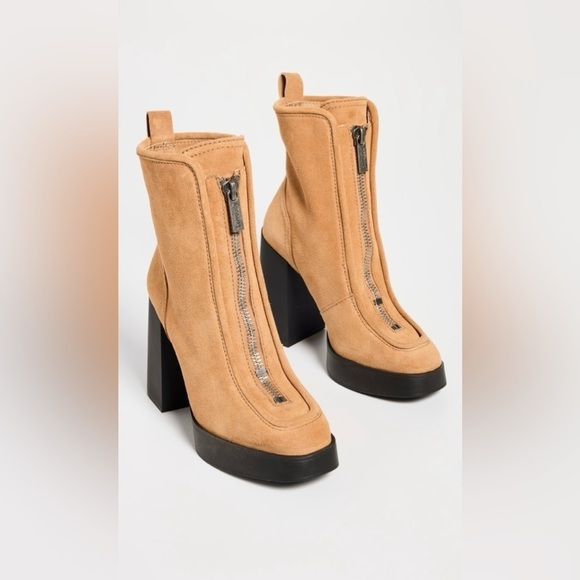 EUC Larroude Nicole Hi Heeled Boots in Toasted Tan Brown Suede, Size 9 - Picture 1 of 16